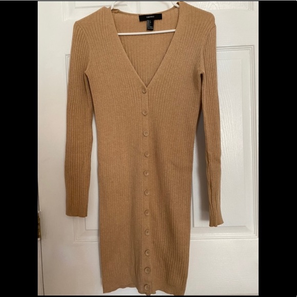 Forever 21 long button down cardigan sweater nude - Picture 2 of 3